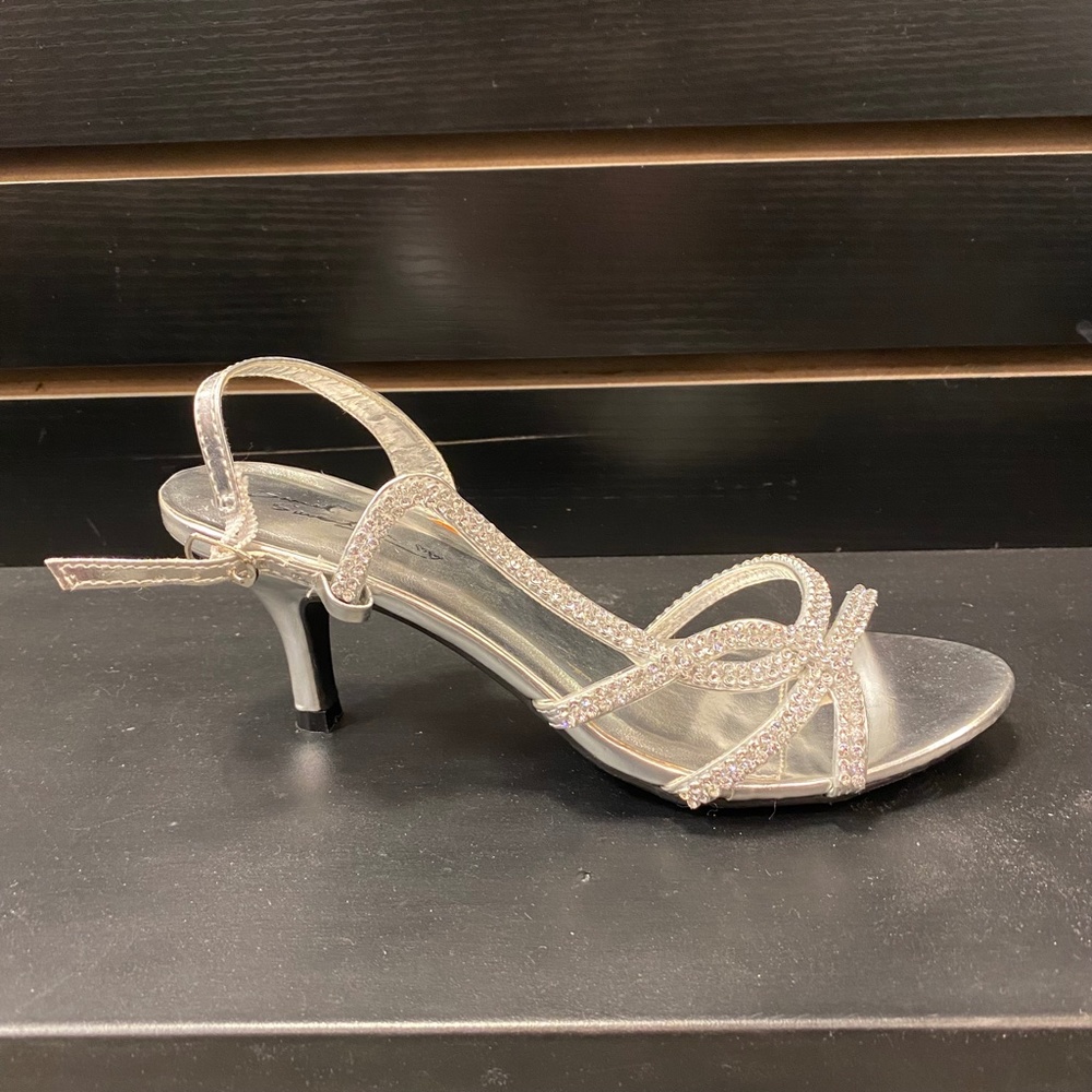Silver Rhinestone Short Heels - Picture 2 of 4